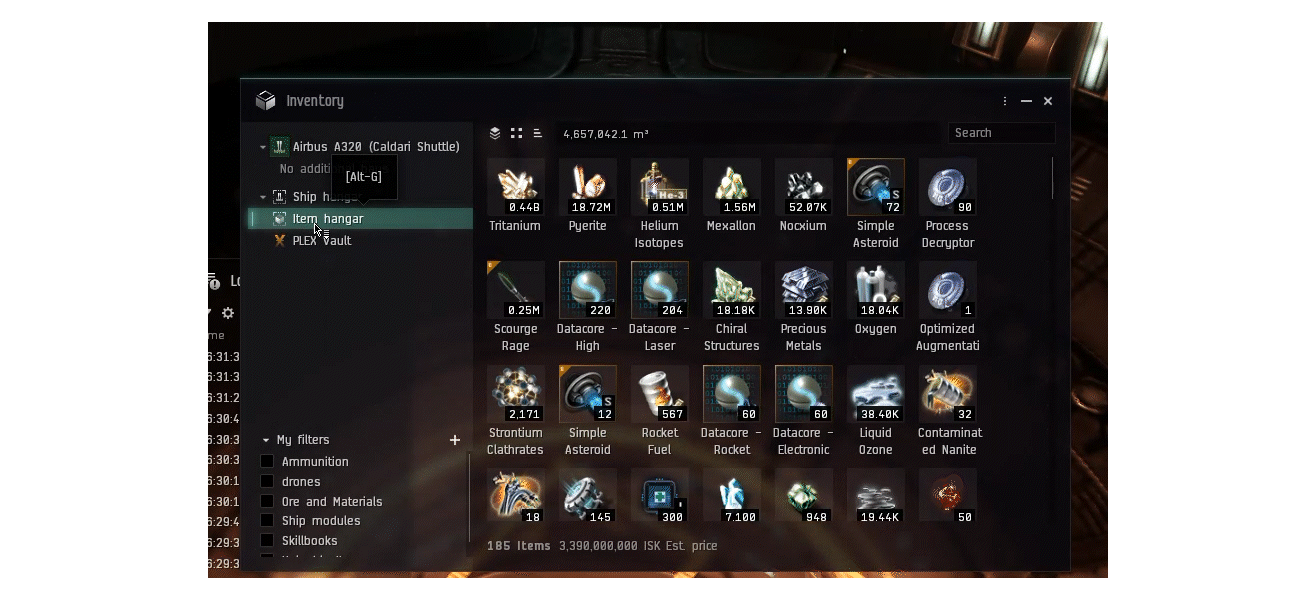 Copy existing items to the pane below